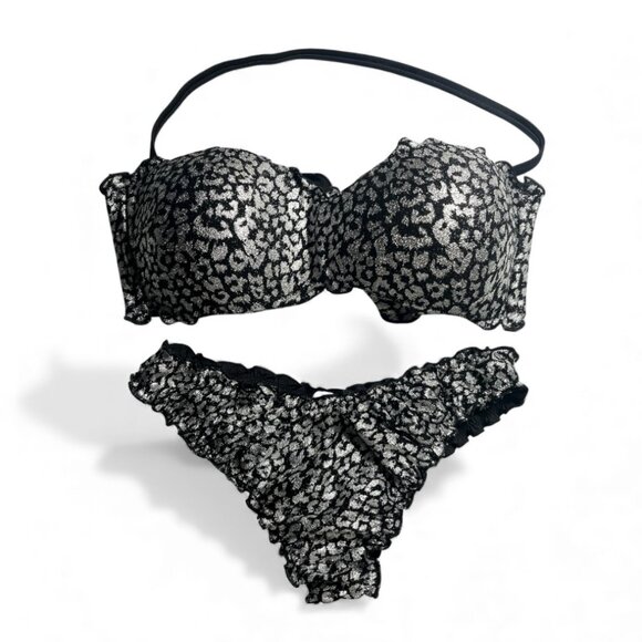 Calzedonia Black Bikini with Silver Metallic Pattern – Top & Bottom MED - Picture 7 of 7